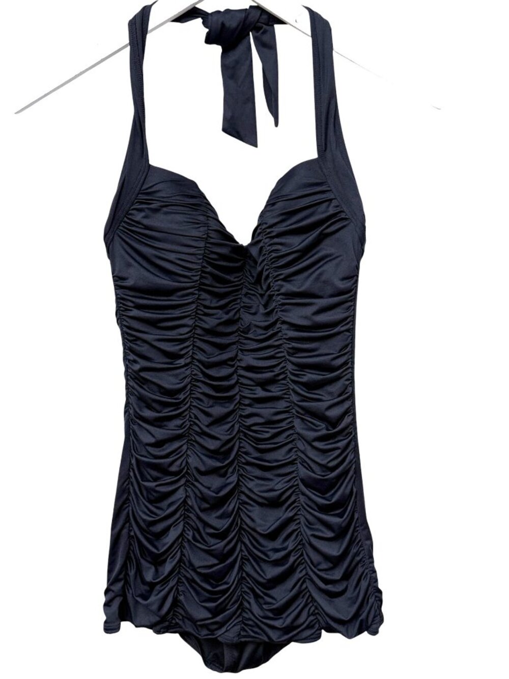 DKNY Womens Swimsuit Size 6 Black Ruched One Piece Halter Swimwear Retro